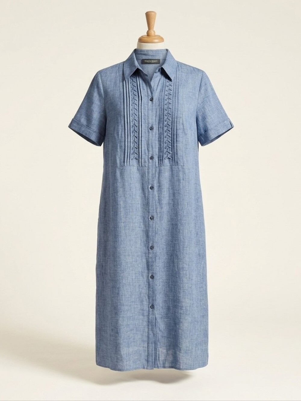 Marina Rinaldi Light Blue Linen Pintuck Shirt Dress
